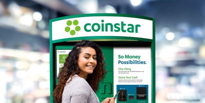Picture of a woman standing in front of a coinstar machine