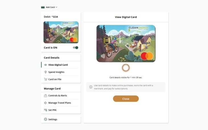 Preview of how you can control your card in online banking.