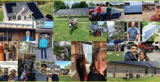 This is a collage of Clean Energy CU members in front of their clean energy.