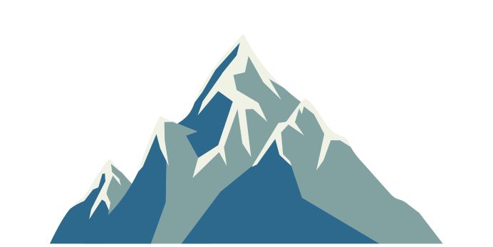 A graphic of a blue and grey mountain