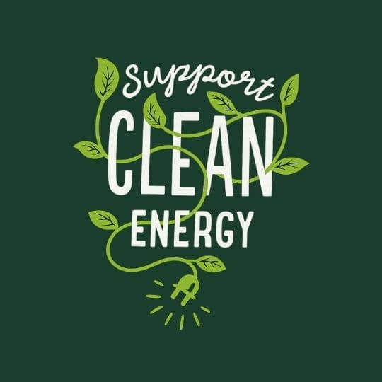 A graphic that is wrapped in green vines and it says "Support Clean Energy"