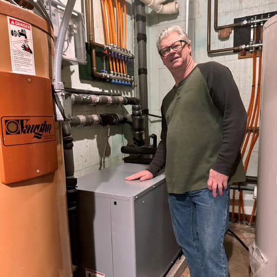 Efficient heating with a modern boiler system at a green energy facility.