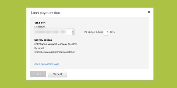 loan payment alert set up screenshot