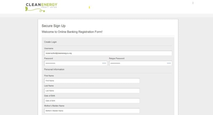 online banking registration form