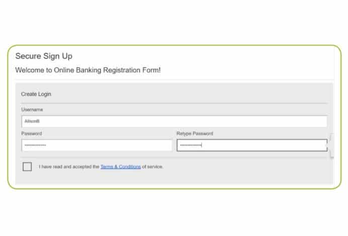 online banking username and password selection